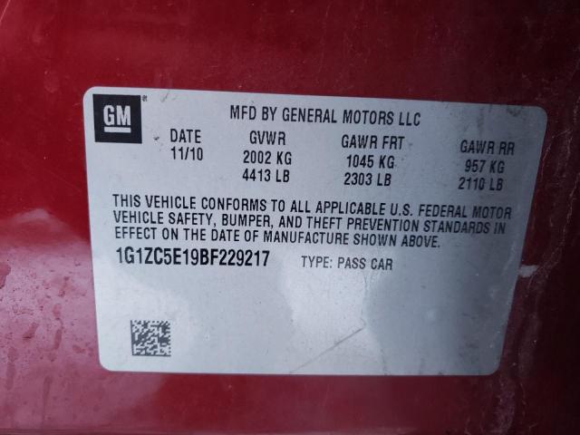 1G1ZC5E19BF229217 - 2011 CHEVROLET MALIBU 1LT წითელი ფოტო 10