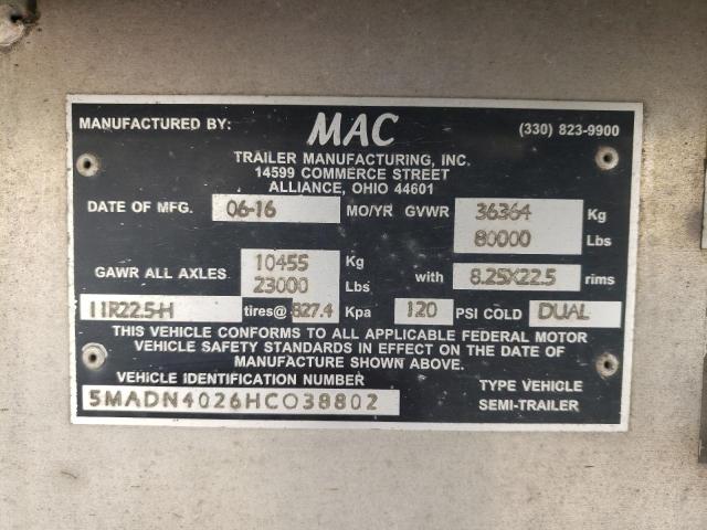 5MADN4026HC038802 - 2017 MACK TRAILER SILVER photo 10