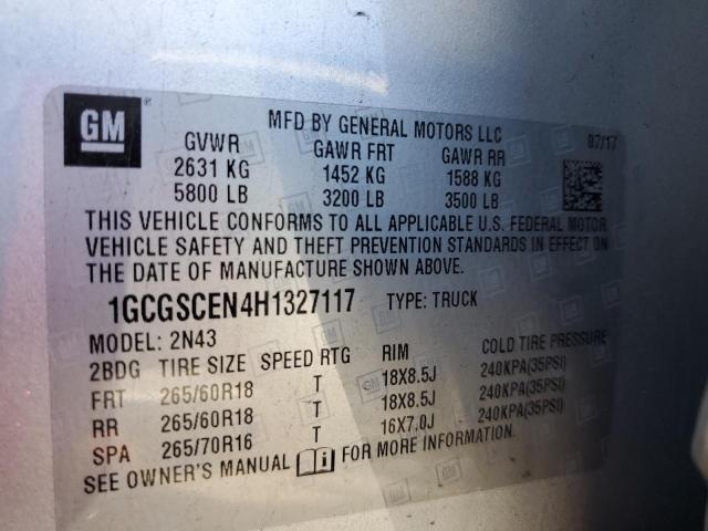 1GCGSCEN4H1327117 - 2017 CHEVROLET COLORADO L SILVER photo 10