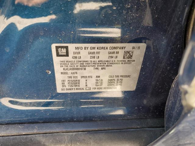 KL4CJASBXKB910738 - 2019 BUICK ENCORE PRE BLUE photo 10