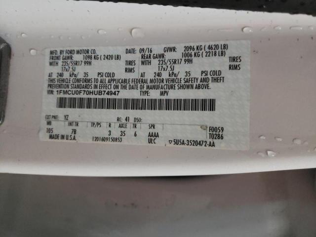 1FMCU0F70HUB74947 - 2017 FORD ESCAPE S WHITE photo 10