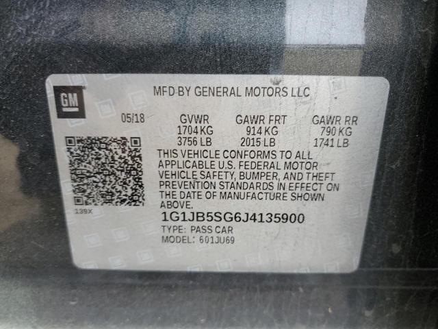 1G1JB5SG6J4135900 - 2018 CHEVROLET SONIC LS GRAY photo 10