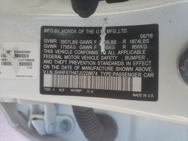 SHHFK7H47JU228874 - 2018 HONDA CIVIC SPOR 白色 照片 10