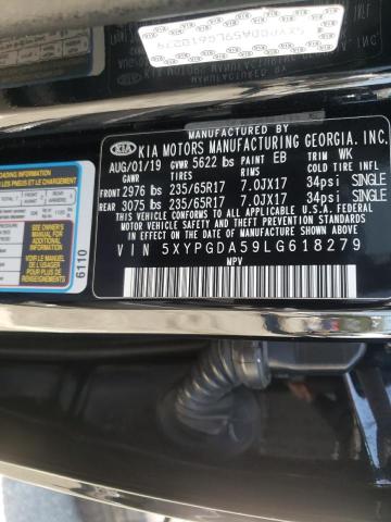 5XYPGDA59LG618279 - 2020 KIA SORENTO S BLACK photo 10