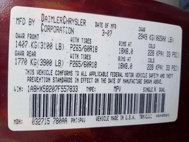 1A8HX58207F557833 - 2007 CHRYSLER ASPEN LIMI 棕色 照片 10