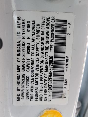 19XFB2F94FE229836 - 2015 HONDA CIVIC EXL Ağ foto 10