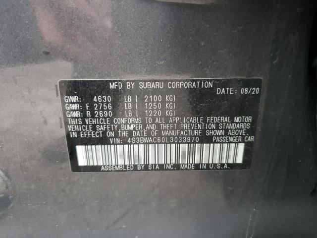 4S3BWAC60L3033970 - 2020 SUBARU LEGACY PRE GRAY photo 10