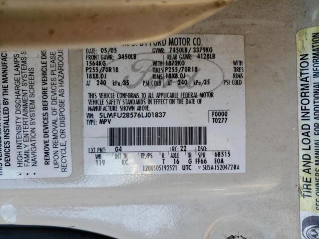 5LMFU28576LJ01837 - 2006 LINCOLN NAVIGATOR კრემისფერი ფოტო 10