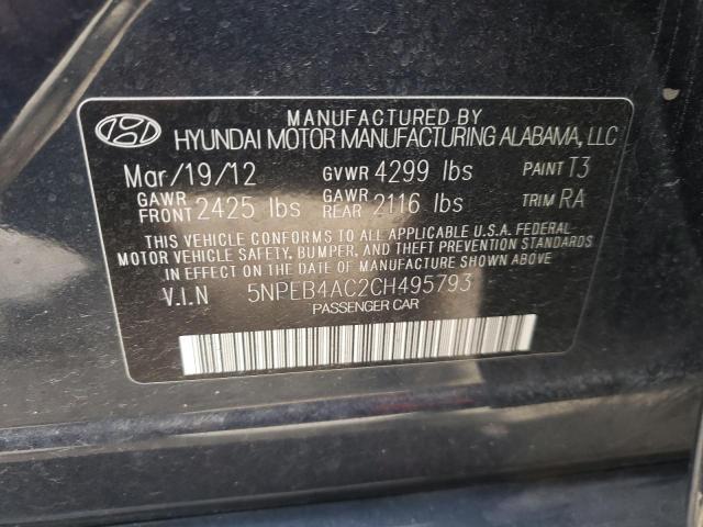 5NPEB4AC2CH495793 - 2012 HYUNDAI SONATA GLS BLUE photo 10