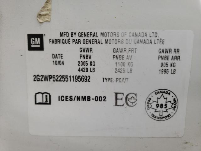 2G2WP522551195692 - 2005 PONTIAC GRAND PRIX თეთრი ფოტო 10