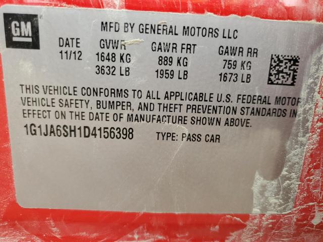 1G1JA6SH1D4156398 - 2013 CHEVROLET SONIC LS RED photo 10