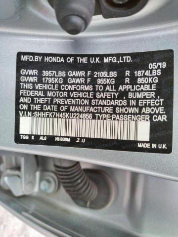 SHHFK7H45KU224856 - 2019 HONDA CIVIC SPOR SILVER photo 10