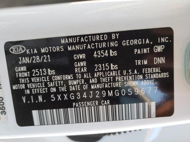 5XXG34J29MG059677 - 2021 KIA K5 EX WHITE photo 10