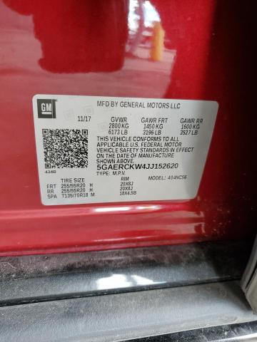 5GAERCKW4JJ152620 - 2018 BUICK ENCLAVE PR RED photo 10