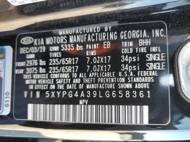 5XYPG4A39LG658361 - 2020 KIA SORENTO L BLACK photo 10