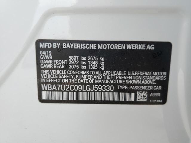 WBA7U2C09LGJ59330 - 2020 BMW 750 XI WHITE photo 10