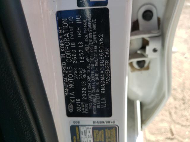 KNADM4A36G6691562 - 2016 KIA RIO LX WHITE photo 10