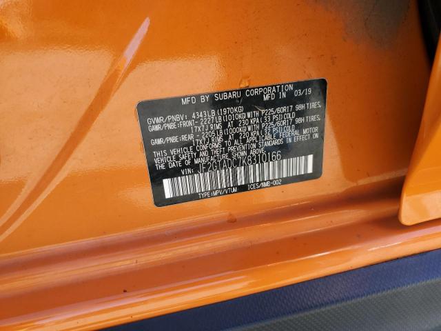 JF2GTADC7K8310166 - 2019 SUBARU CROSSTREK ORANGE photo 10