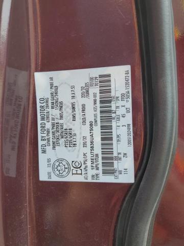 1FMEU75836UA75080 - 2006 FORD EXPLORER 4 MAROON photo 10