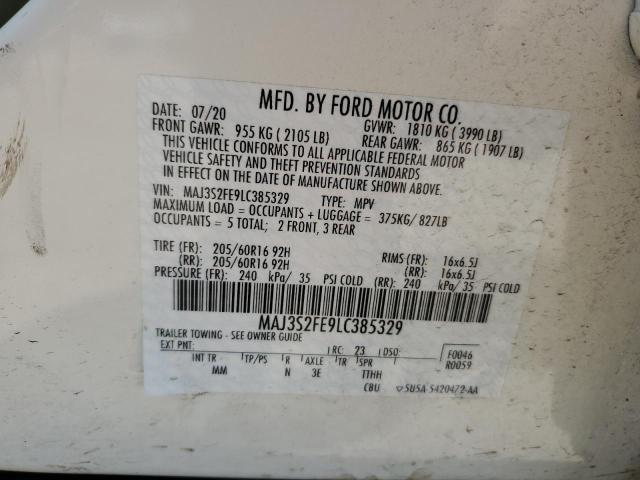 MAJ3S2FE9LC385329 - 2020 FORD ECOSPORT S WHITE photo 10