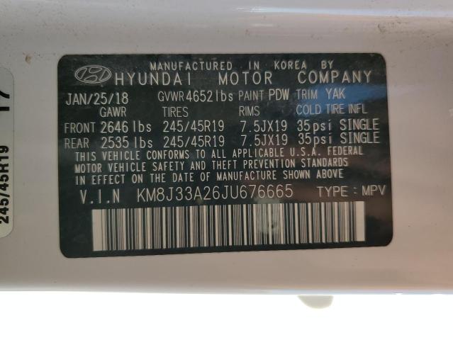 KM8J33A26JU676665 - 2018 HYUNDAI TUCSON VAL WHITE photo 10