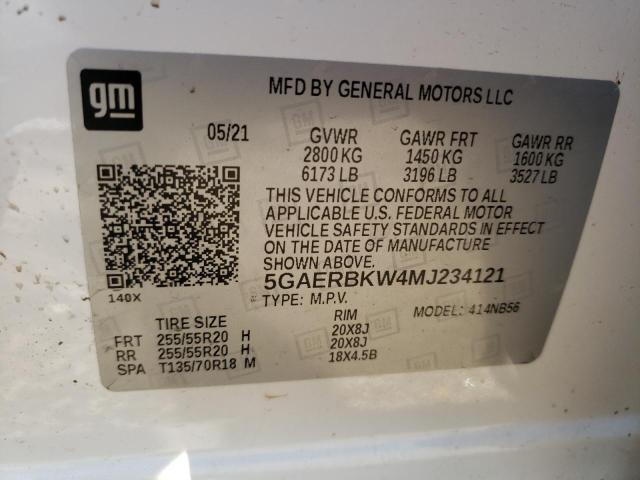 5GAERBKW4MJ234121 - 2021 BUICK ENCLAVE ES WHITE photo 10