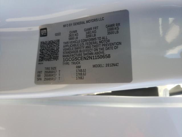 1GCGSCEN2N1150658 - 2022 CHEVROLET COLORADO L WHITE photo 10