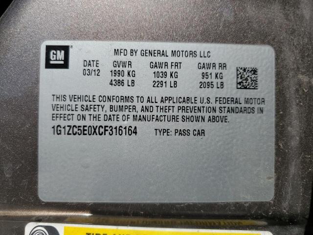1G1ZC5E0XCF316164 - 2012 CHEVROLET MALIBU 1LT 灰色 照片 10