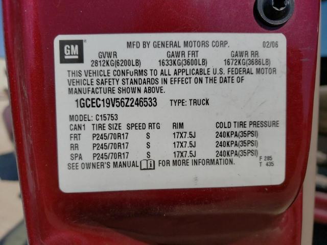 1GCEC19V56Z246533 - 2006 CHEVROLET SILVERADO RED photo 10