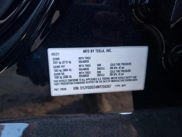 5YJYGDEE4MF256367 - 2021 TESLA MODEL Y أسود صورة 10