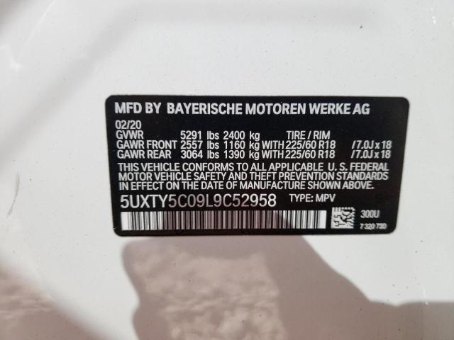 5UXTY5C09L9C52958 - 2020 BMW X3 XDRIVE3 WHITE photo 10