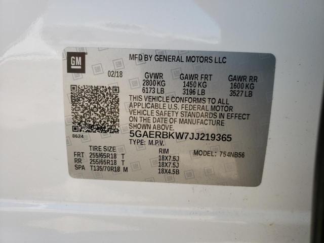 5GAERBKW7JJ219365 - 2018 BUICK ENCLAVE ES WHITE photo 10