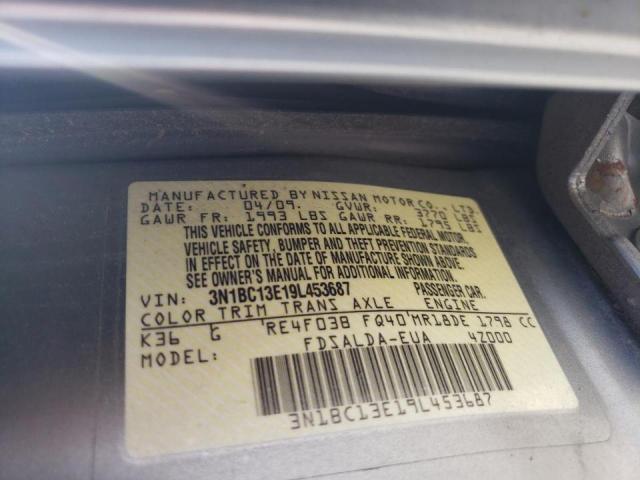 3N1BC13E19L453687 - 2009 NISSAN VERSA S SILVER photo 10