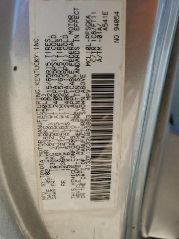 4T3ZF13C82U493863 - 2002 TOYOTA SIENNA LE SILVER photo 10