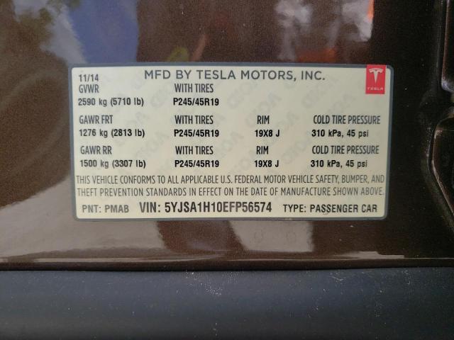 5YJSA1H10EFP56574 - 2014 TESLA MODEL S Շագանակագույն լուսանկար 10