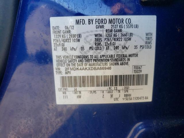 2FMDK4AKXDBA66946 - 2013 FORD EDGE SPORT BLUE photo 10