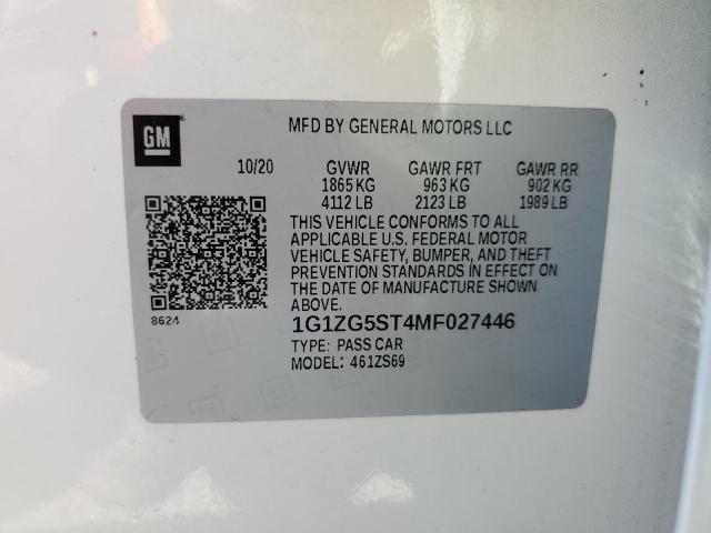 1G1ZG5ST4MF027446 - 2021 CHEVROLET MALIBU RS Blanc photo 10