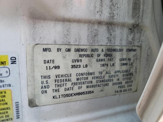 KL1TD5DEXAB053354 - 2010 CHEVROLET AVEO LS 白色 照片 10