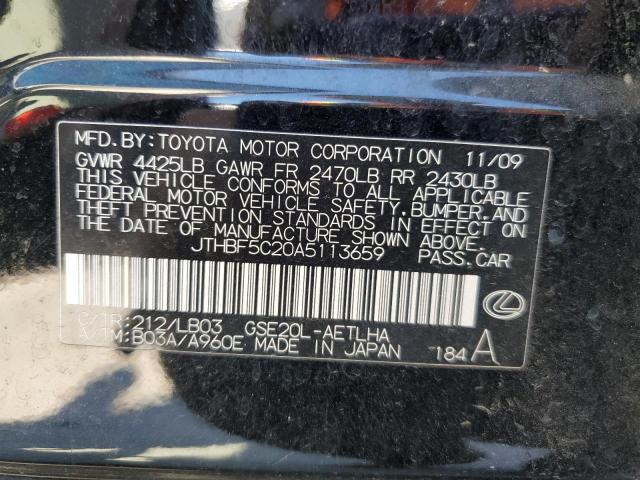 JTHBF5C20A5113659 - 2010 LEXUS IS 250 BLACK photo 10