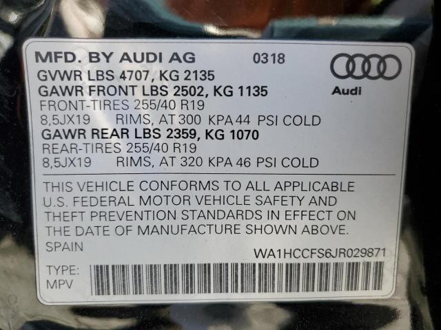 WA1HCCFS6JR029871 - 2018 AUDI Q3 PREMIUM BLACK photo 10