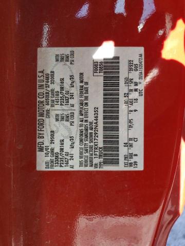 1FTRX17292NA46352 - 2002 FORD F 150 RED photo 10