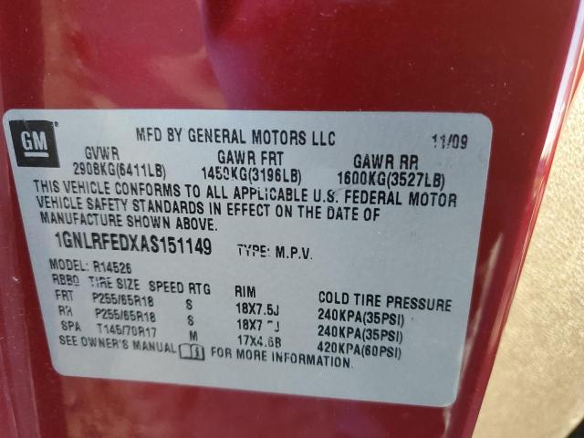 1GNLRFEDXAS151149 - 2010 CHEVROLET TRAVERSE MAROON photo 10