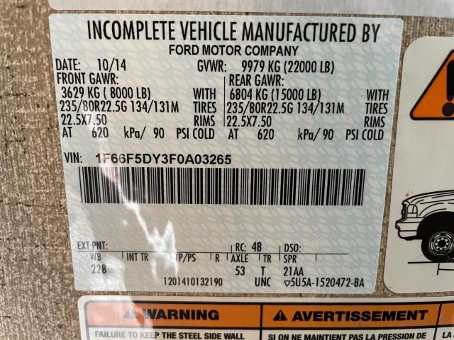 1F66F5DY3F0A03265 - 2015 FORD F53 BLUE photo 10