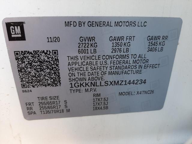 1GKKNLLSXMZ144234 - 2021 GMC ACADIA AT4 WHITE photo 10