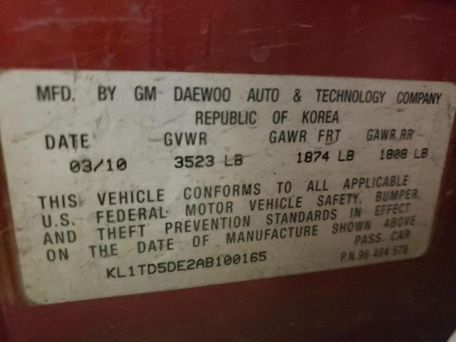 KL1TD5DE2AB100165 - 2010 CHEVROLET AVEO LS 红色 照片 10