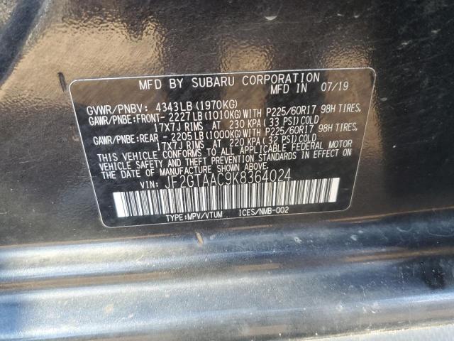 JF2GTAAC9K8364024 - 2019 SUBARU CROSSTREK CHARCOAL photo 10