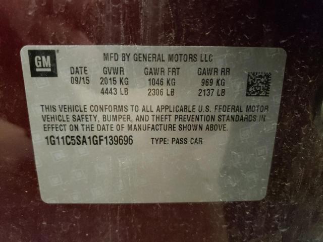 1G11C5SA1GF139696 - 2016 CHEVROLET MALIBU LIM 栗色 照片 10