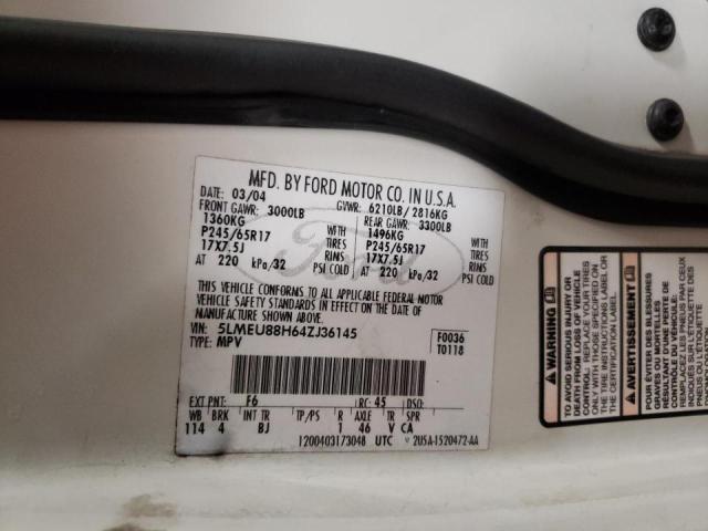 5LMEU88H64ZJ36145 - 2004 LINCOLN AVIATOR 白色 照片 10