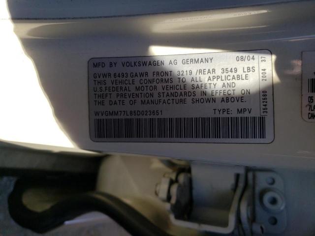 WVGMM77L85D023651 - 2005 VOLKSWAGEN TOUAREG 4. WHITE photo 10