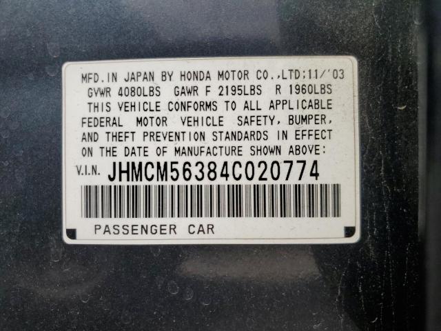 JHMCM56384C020774 - 2004 HONDA ACCORD LX CHARCOAL photo 10